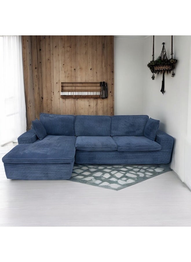 MAF furniture MAF L-Shaped Corner Sofa, 3-Seater, Modern Corduroy Fabric, MAF-S6251 Blue  - Image 1