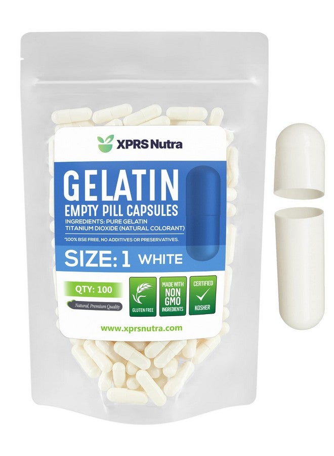 XPRS Nutra Size 1 Empty Capsules - 100 Count Empty Gelatin Capsules - Pill DIY Capsule Filling - Pure Bovine Pill Gel Caps for Do-It-Yourself Supplements (White) - Image 1