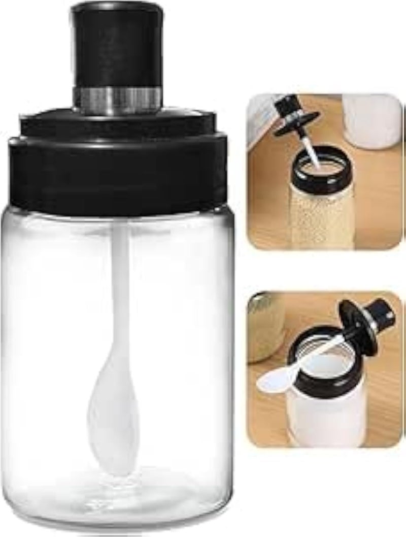 Borosilicate Glass Spice Jars for Kitchen with Airtight Lid (1 Count) Spice Jar with Serving Spoon Clear Storage Container for Food, Pickle and Spice for Kitchen Organization and Cooking Table Generic