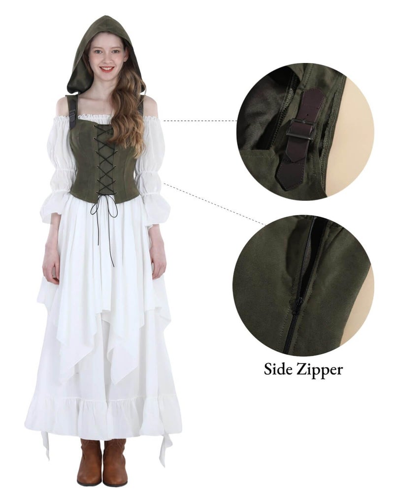 Nuoqi Renaissance Corset Tops Women Pirate Bodice Overbust Bustier Corset Hoodie Green, S - Image 4