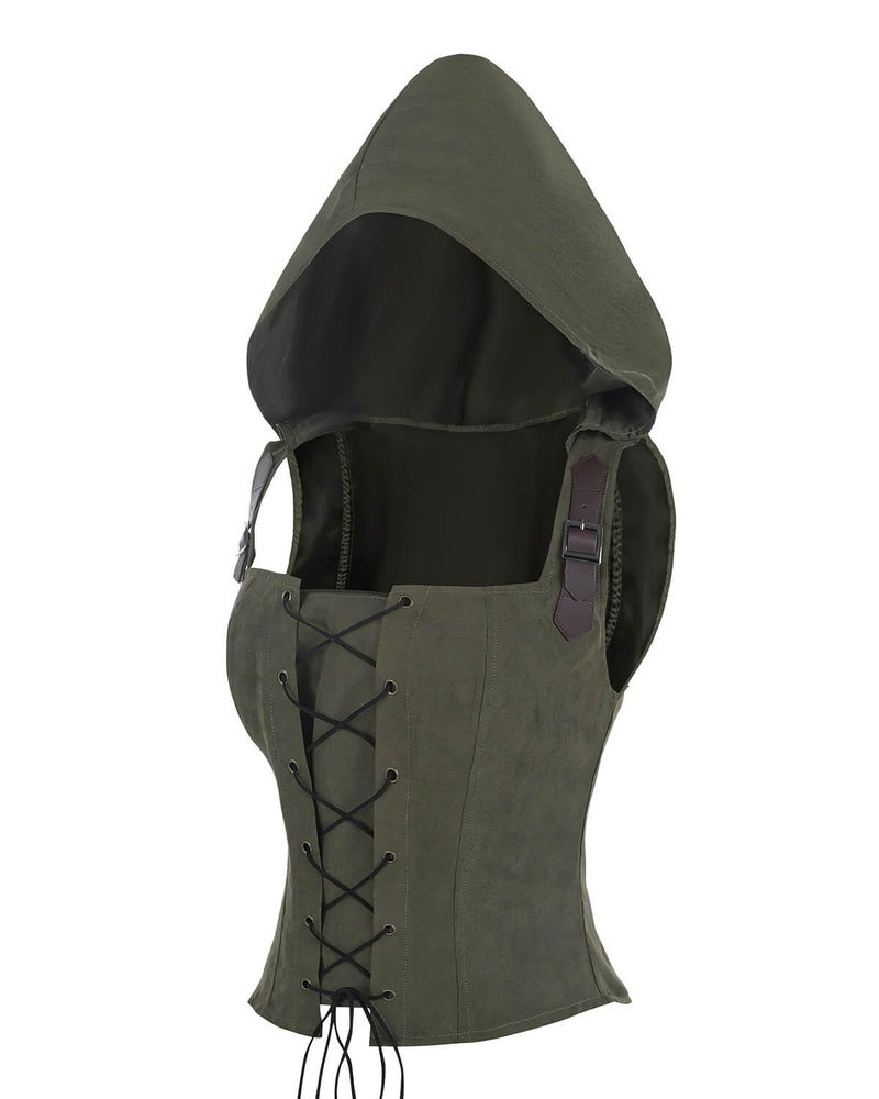Nuoqi Renaissance Corset Tops Women Pirate Bodice Overbust Bustier Corset Hoodie Green, S - Image 3
