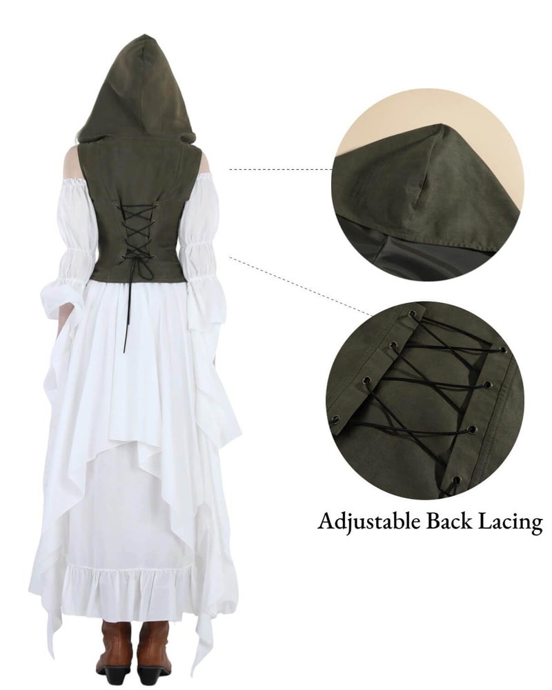 Nuoqi Renaissance Corset Tops Women Pirate Bodice Overbust Bustier Corset Hoodie Green, S - Image 5