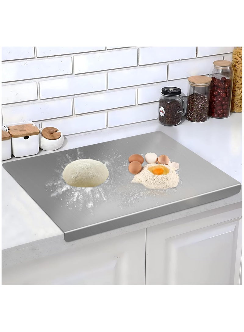 YIM-VIBEHAUS Stainless Steel Cutting Board for Kitchen, L-Shaped Edge Non-Slip Cutting Board  Chopping Board for Meat Fruits Vegetables Bread Kneading 40 x 50 cm - Image 1