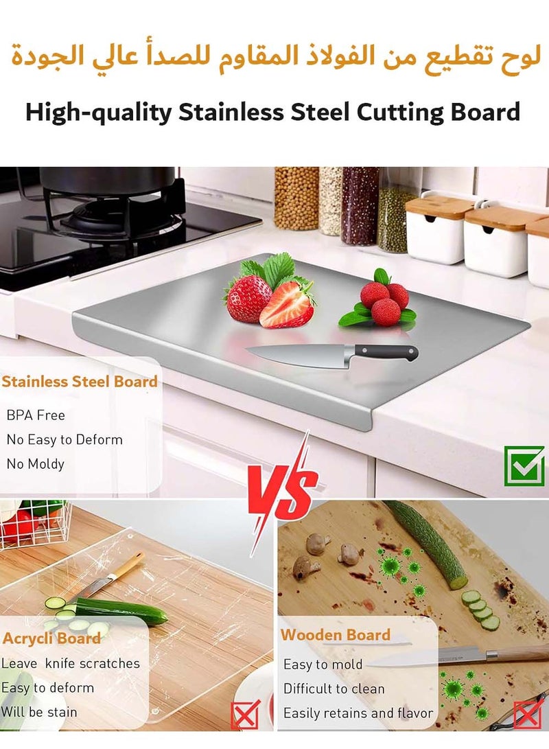 YIM-VIBEHAUS Stainless Steel Cutting Board for Kitchen, L-Shaped Edge Non-Slip Cutting Board  Chopping Board for Meat Fruits Vegetables Bread Kneading 40 x 50 cm - Image 2