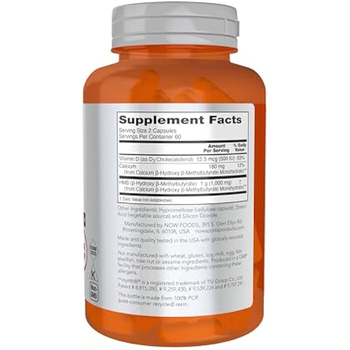 now Sports Nutrition, HMB (β-Hydroxy β-Methylbutyrate) 500 mg, Sports Recovery*, 120 Veg Capsules - Image 2