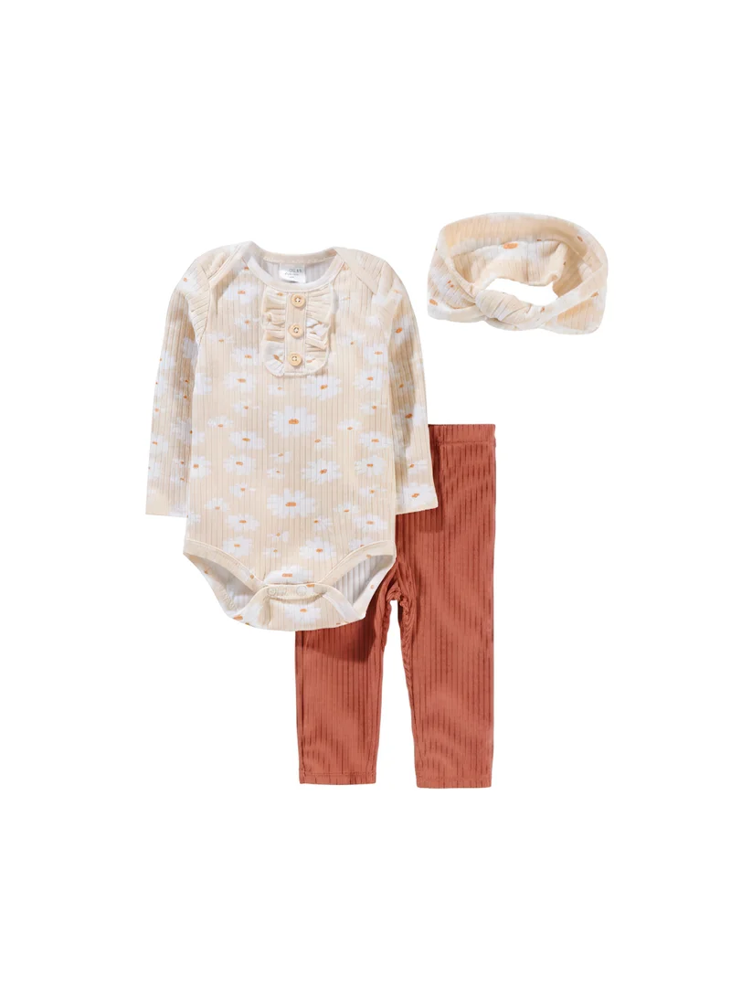 بمبىمىشى طقم أكمام طويلة بطبعة زهرة الأقحوان من بامبي ميتشي أنايا - كريمي