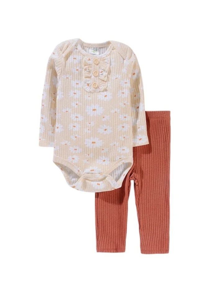 بمبىمىشى Bambimici Anaya Flower Daisy Print Long Sleeve Set - Cream