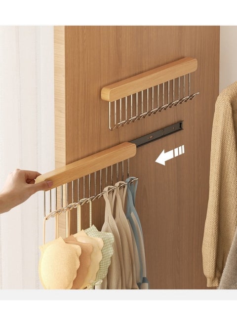 Pull Out Bra Hanger for Closet,Sliding Hooks Rack for Belt Ties Tank Top Scarf Storage,Closet Side Hook Rack Space Saving Organizer for Wardrobe Cabinet,Left Side 8 Hooks Rail