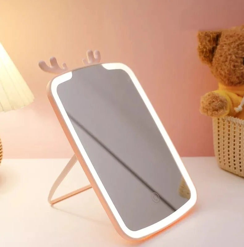 مراة  للمكياج قابلة لاعادة الشحن  مع اضواء LED، مراة تجميل محمولة مضيئة بـ3 الوان وشاشة تعمل باللمس - Image 2