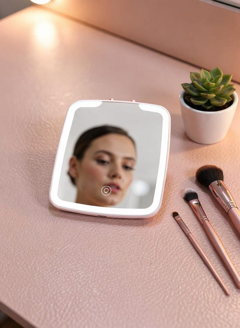 مراة  للمكياج قابلة لاعادة الشحن  مع اضواء LED، مراة تجميل محمولة مضيئة بـ3 الوان وشاشة تعمل باللمس - Image 4