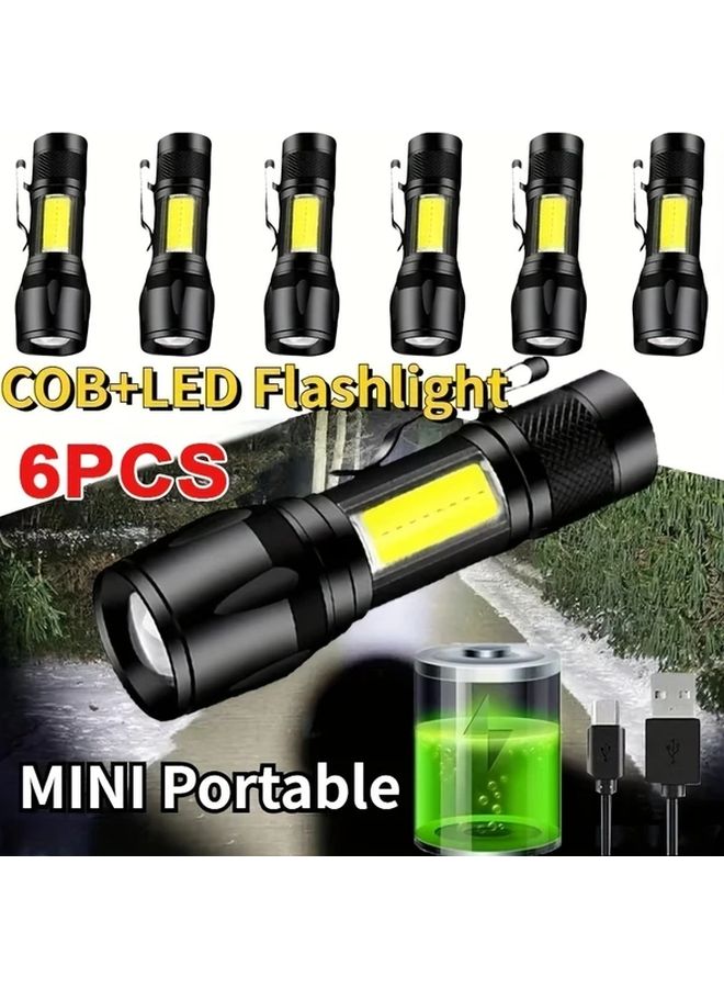 6pcs Mini LED Flashlights USB Rechargeable COB Work Light Retractable Zoom For Outdoor Camping Emergency - Image 2