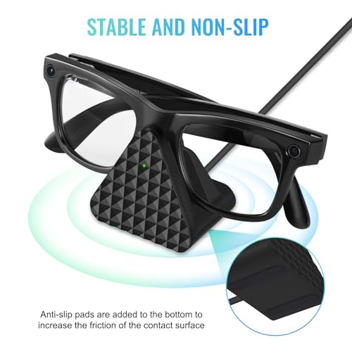 Gltire Smart Glasses Charging Stand Dock Compatible with Ray-Ban Meta Wayfarer, Headliner, Skyler, Renewed, Oakley Meta HSTN, Portable Smart Glasses Charger Dock with Charging Adapter (Black) - Image 4