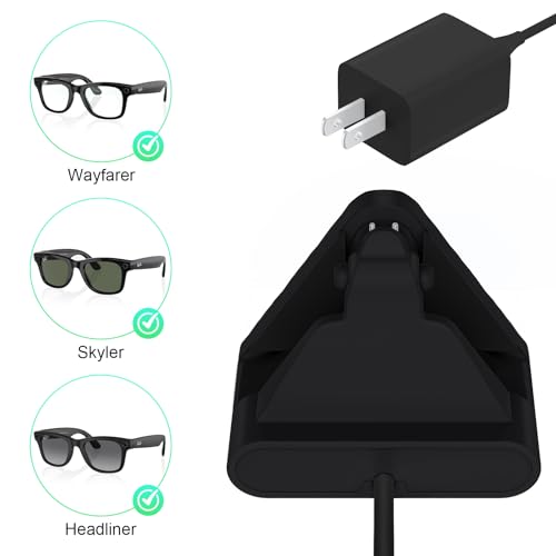 Gltire Smart Glasses Charging Stand Dock Compatible with Ray-Ban Meta Wayfarer, Headliner, Skyler, Renewed, Oakley Meta HSTN, Portable Smart Glasses Charger Dock with Charging Adapter (Black) - Image 2