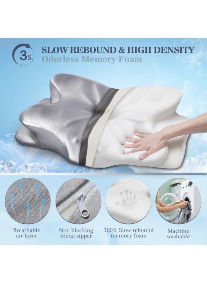 كيلا وسائد عنق عنق الرحم للنوم وتخفيف الألم - وسادة مريحة من الإسفنج المرن المريح للذين ينامون على الجانب/الظهر/البطن، بارتفاعين مع غطاء قابل للإزالة من الساتان الحريري - هدايا للرجال والنساء - Image 3