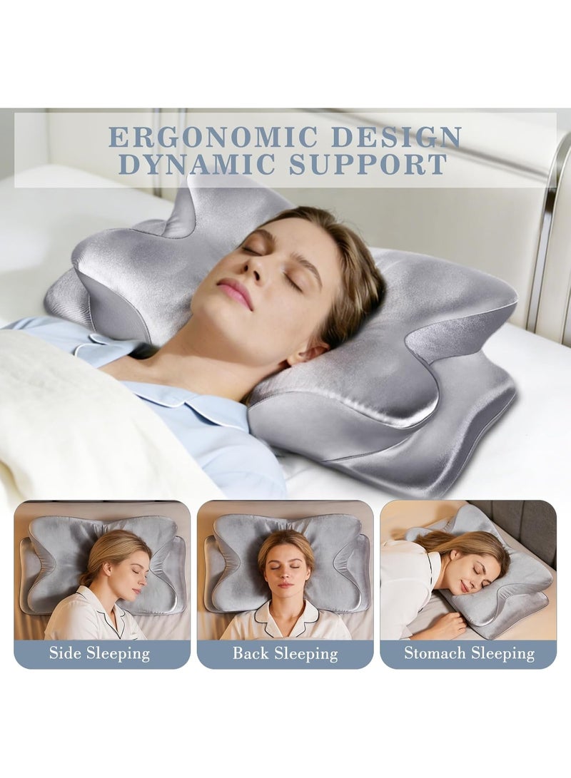 كيلا وسائد عنق عنق الرحم للنوم وتخفيف الألم - وسادة مريحة من الإسفنج المرن المريح للذين ينامون على الجانب/الظهر/البطن، بارتفاعين مع غطاء قابل للإزالة من الساتان الحريري - هدايا للرجال والنساء - Image 5