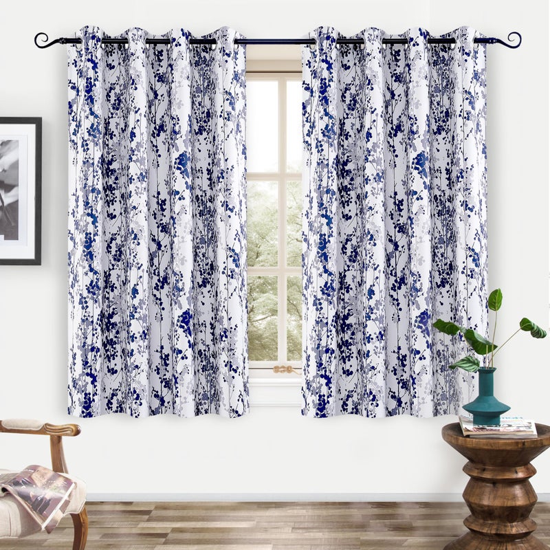 DriftAway Abstract Floral Navy Curtains for Living Room Bedroom Kitchen Ink and Ivy 54 Inches Long Botanical Room Darkening Window Drapes Grommet Top 2 Panels