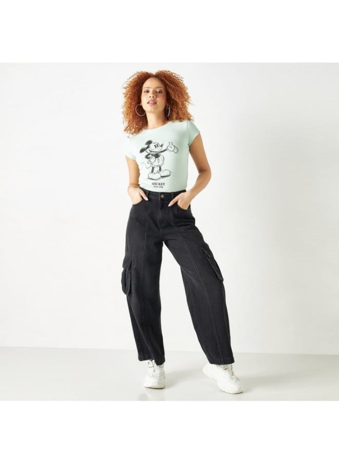 SP Characters Mickey Mouse Print Crew Neck T-shirt with Short Sleeves  - Image 3