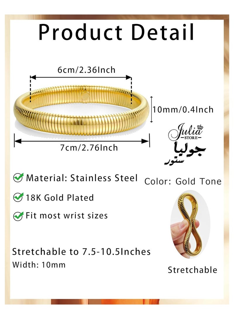 Julia Store 18K Gold Plated Stainless Steel Trendy Deluxe Best Seller Stretch Stackable Chunky Bracelet Flexible Wide Wristband Bangles Bracelets Snake Chain Bracelet - Image 2