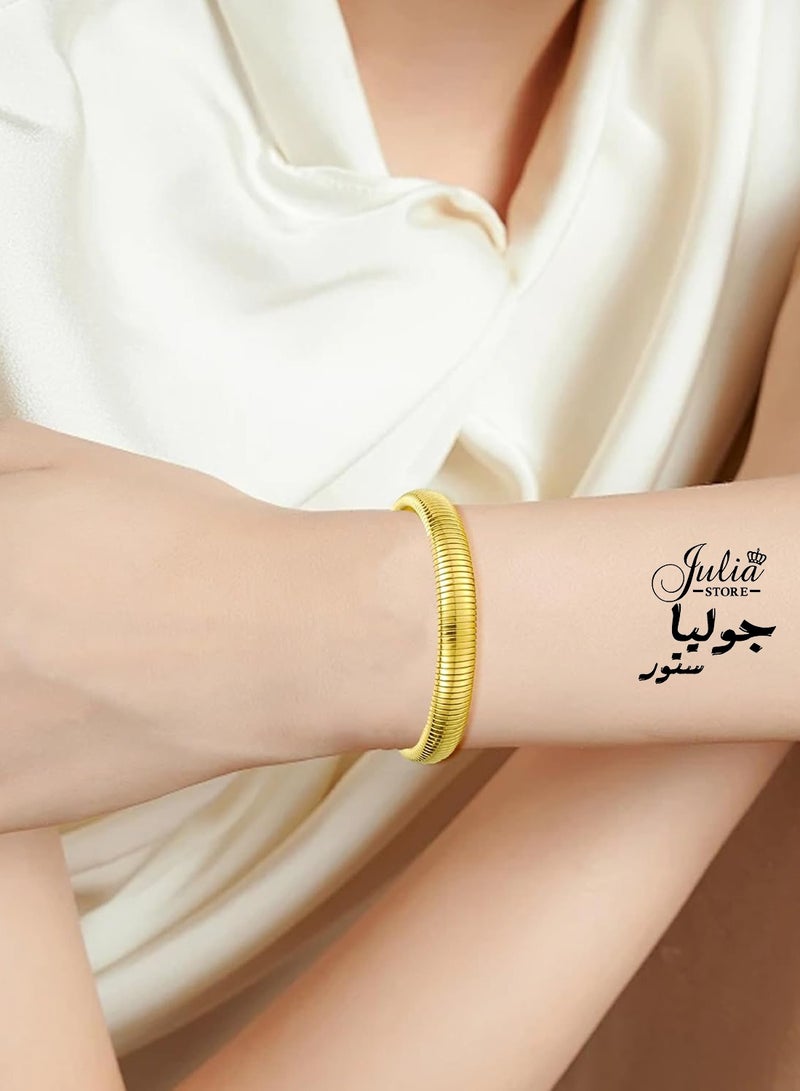 Julia Store 18K Gold Plated Stainless Steel Trendy Deluxe Best Seller Stretch Stackable Chunky Bracelet Flexible Wide Wristband Bangles Bracelets Snake Chain Bracelet - Image 3