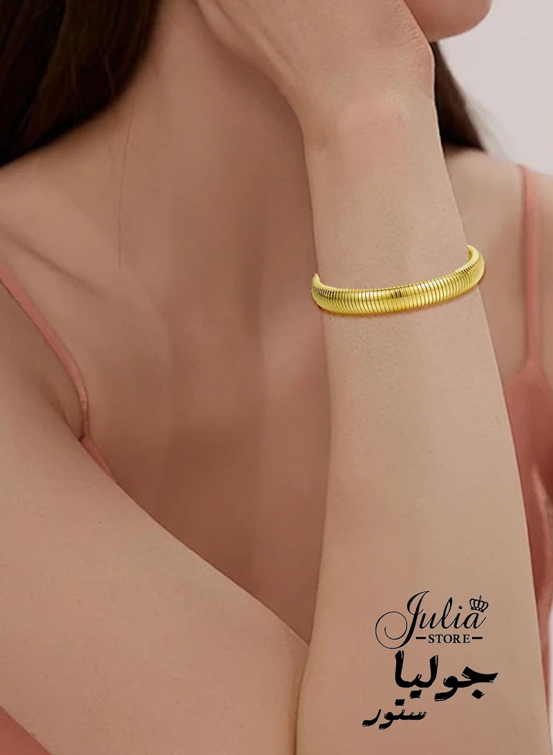 Julia Store 18K Gold Plated Stainless Steel Trendy Deluxe Best Seller Stretch Stackable Chunky Bracelet Flexible Wide Wristband Bangles Bracelets Snake Chain Bracelet - Image 4
