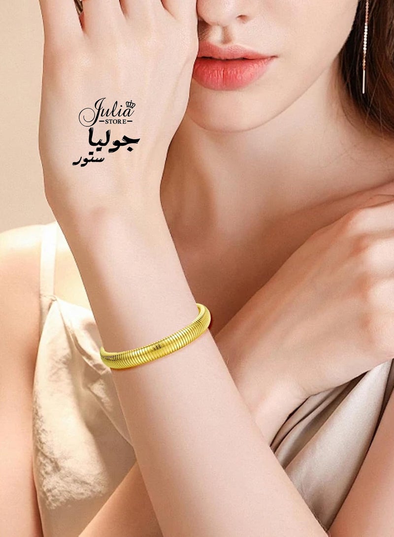 Julia Store 18K Gold Plated Stainless Steel Trendy Deluxe Best Seller Stretch Stackable Chunky Bracelet Flexible Wide Wristband Bangles Bracelets Snake Chain Bracelet - Image 5