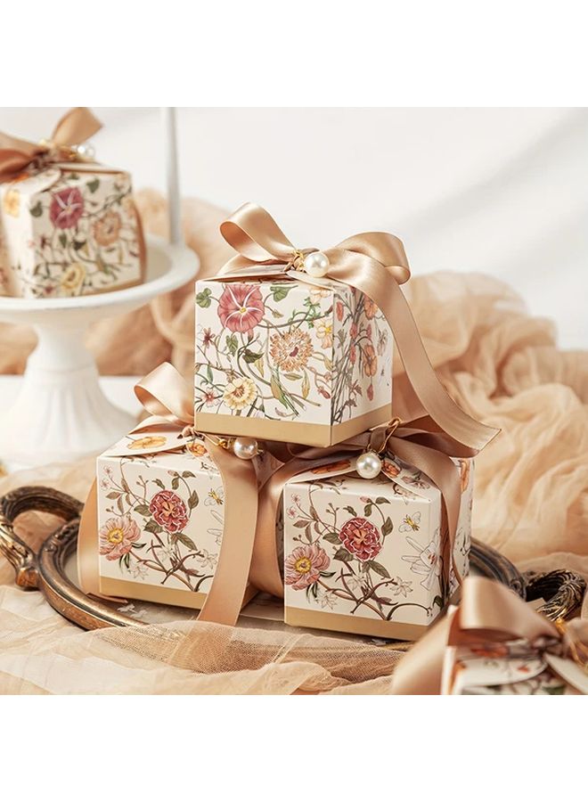 Champagne Paper Flower Gift Box With Ribbon For Wedding Favors Supplies 5Pcs - Image 3