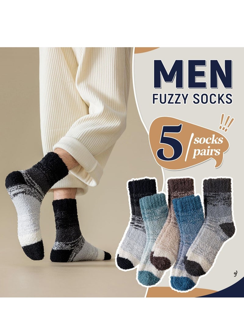 SYOSI 5 Pairs Slipper Fluffy Socks for Men, Thermal Bed Socks Warm Winter Socks Men High Elasticity Socks Breathable Sleeping Socks Fleece Socks Thick Cosy Boot Socks for Hiking  - Image 1