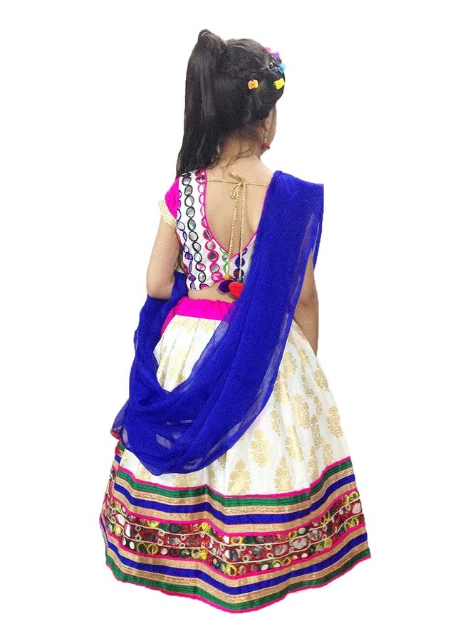 Aglare Girl's Cotton Readymade Lehenga Choli (AKL White_26_Multicolored_5-6 Years) - Image 5