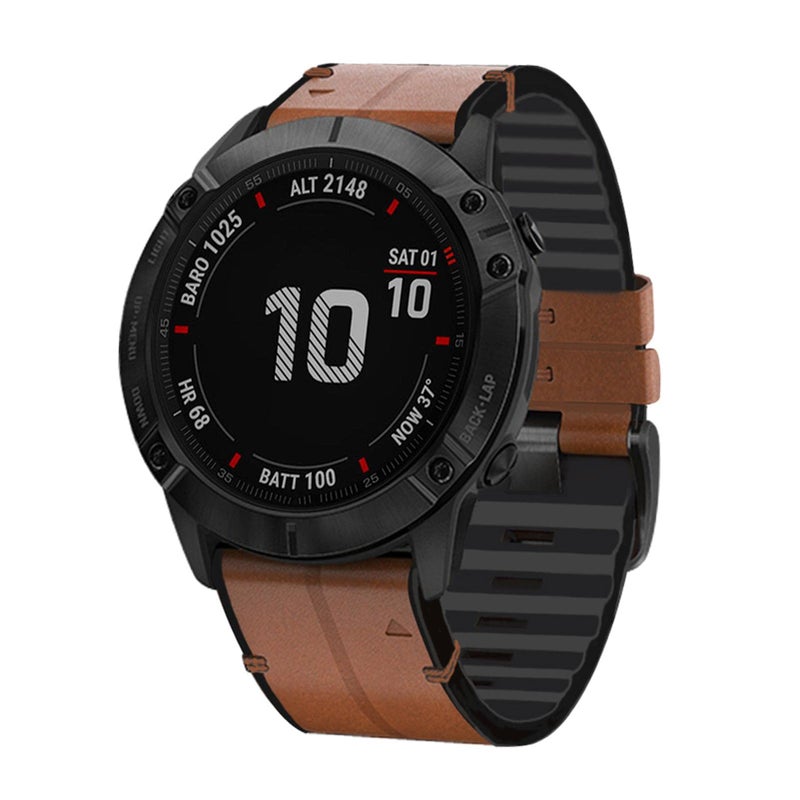 Abanen Genuine Leather Watch Band, QuickFit 22mm, Soft Sweatproof Silicone for Garmin Fenix 6/5/7, Instinct, EPIX 2, Approach S62/S60, Brown - Image 3