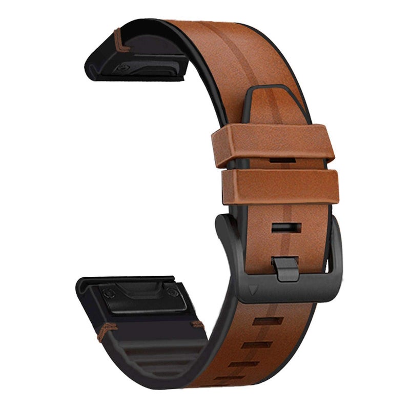 Abanen Genuine Leather Watch Band, QuickFit 22mm, Soft Sweatproof Silicone for Garmin Fenix 6/5/7, Instinct, EPIX 2, Approach S62/S60, Brown - Image 1