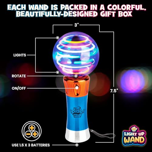 IPIDIPI TOYS Spinning Light Up Magic Wand for Kids 2 Pack LED Sensory Globe Wand Christmas Stocking Stuffers Light Up Toys Small Gift Goodie Bag Birthday Party Favors for Boys and Girls - Image 5