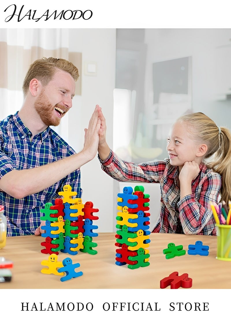 16PCS Kid's Wooden Balancing Building Blocks Colorful People Shaped Stacking Blocks Sensory Educational Toys Family Interactive Games Birthday Gifts for Boys & Girls & Preschoolers