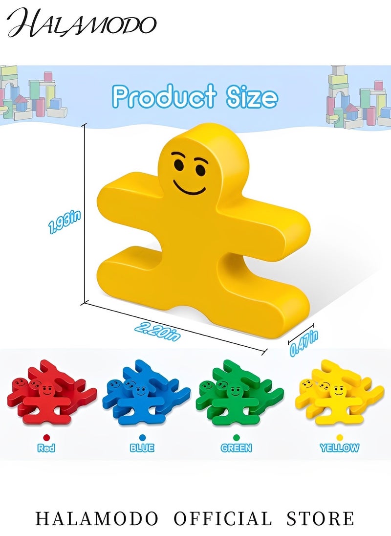 16PCS Kid's Wooden Balancing Building Blocks Colorful People Shaped Stacking Blocks Sensory Educational Toys Family Interactive Games Birthday Gifts for Boys & Girls & Preschoolers