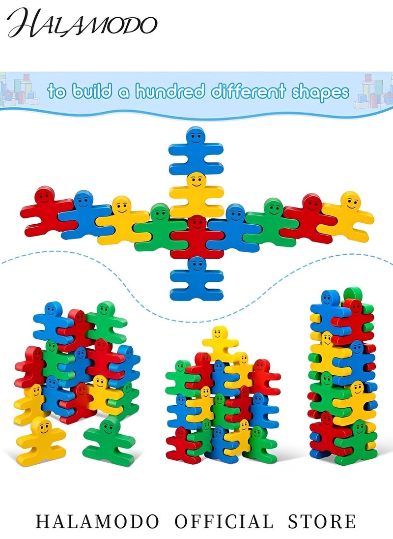 16PCS Kid's Wooden Balancing Building Blocks Colorful People Shaped Stacking Blocks Sensory Educational Toys Family Interactive Games Birthday Gifts for Boys & Girls & Preschoolers