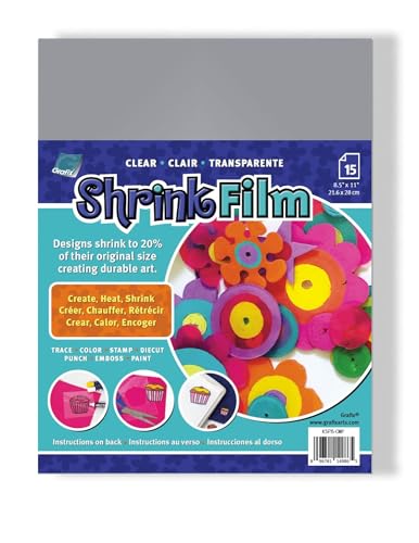 Grafix Shrink Film Clear Transparent 85x11 Sheets Design Your Art and Shrink It to Create Jewelry Embellishments Paper Crafts Gift Tags Ornaments and More Pack of 15 - Image 1