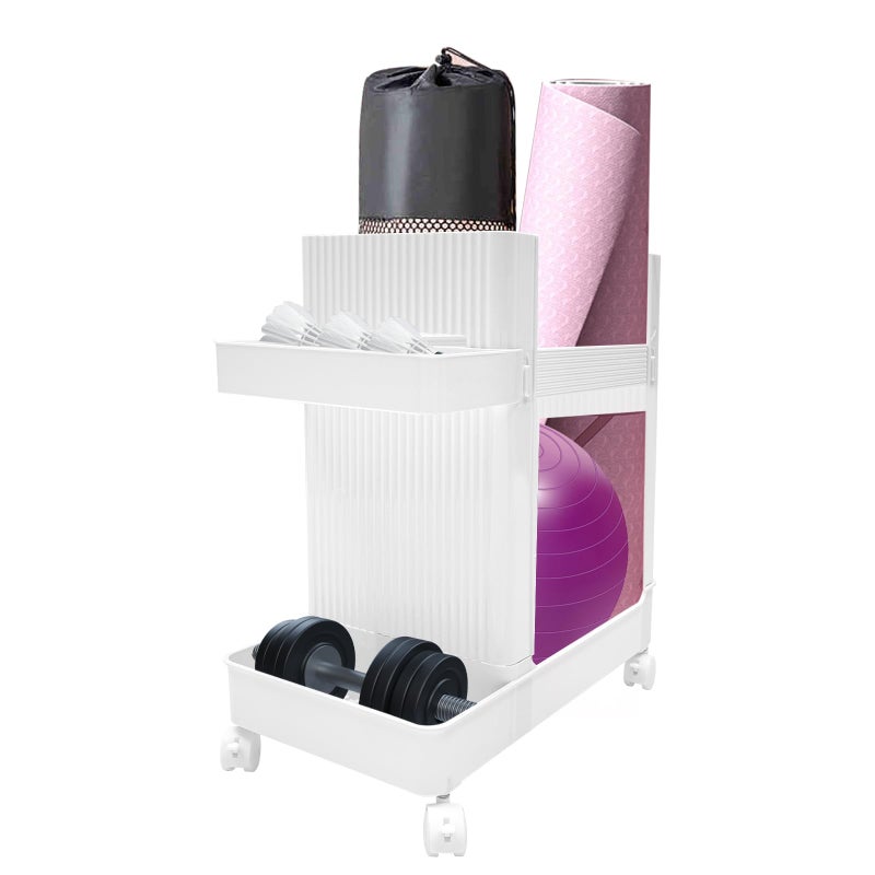 plysbmlygj Foldable Storage Cart with 4 Wheels, White ABS Utility Rack for Home Gym Dumbbells, Office and Bathroom - Image 1