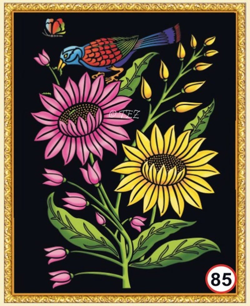 Tez DIY - Emboss Painting Kit, Flower with Bird, Medium(13x19 inch), Design No. 85 - Image 1