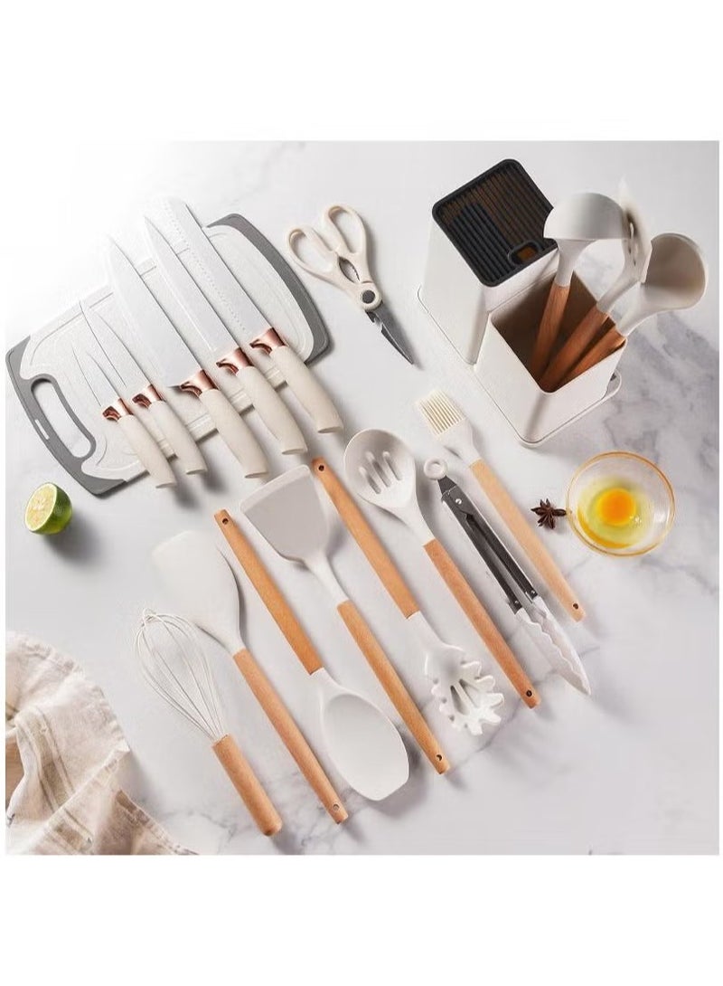 ORLENIC 19-Piece Silicone Kitchen Utensils Set with Holder – Heat Resistant, Non-Stick Cookware Friendly Cooking Tools, BPA-Free, Easy Clean, Complete Cooking & Baking Accessory Kit - Image 1