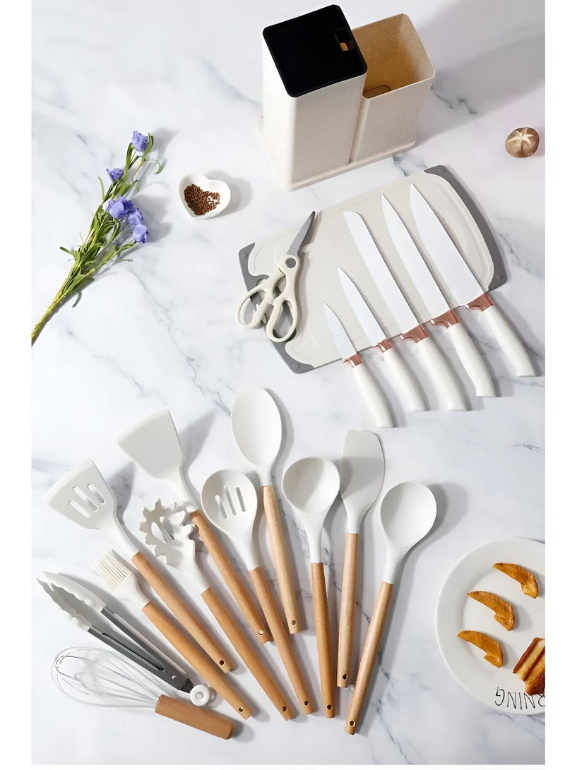 ORLENIC 19-Piece Silicone Kitchen Utensils Set with Holder – Heat Resistant, Non-Stick Cookware Friendly Cooking Tools, BPA-Free, Easy Clean, Complete Cooking & Baking Accessory Kit - Image 3