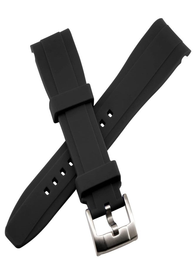 YISIWERA 22mm Silicone Watch Band Premium Crafter Universal Black Curved Rubber Watch Bands Strap Bracelet Brushed Stainless Steel Pin Buckle For Men Women - Image 4