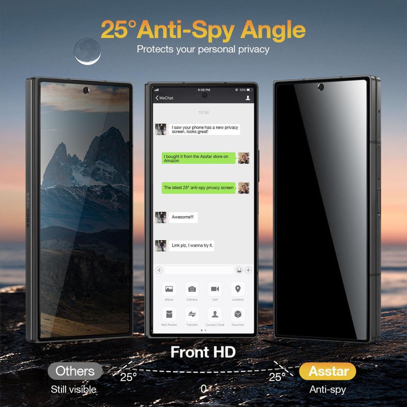 Asstar 2 Pack Samsung Galaxy Z Fold 7 Privacy Screen Protector, 9H Hardness Tempered Glass Front Privacy Screen Protector for Samsung Galaxy Z Fold 7 with Alignment Frame, Anti-Scratch Case Friendly Accessories Bubble Free - Image 2