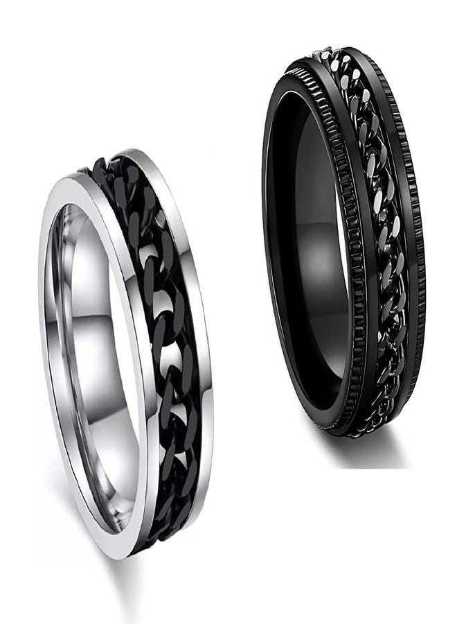 IGA COLLECTION Valentine Stylish Fashionable Latest Combo Silver & Black dude chain ring (21) - Image 3
