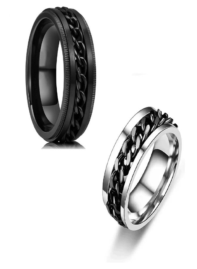 IGA COLLECTION Valentine Stylish Fashionable Latest Combo Silver & Black dude chain ring (21) - Image 2