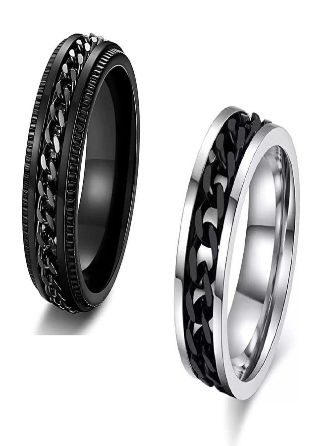 IGA COLLECTION Valentine Stylish Fashionable Latest Combo Silver & Black dude chain ring (21) - Image 1