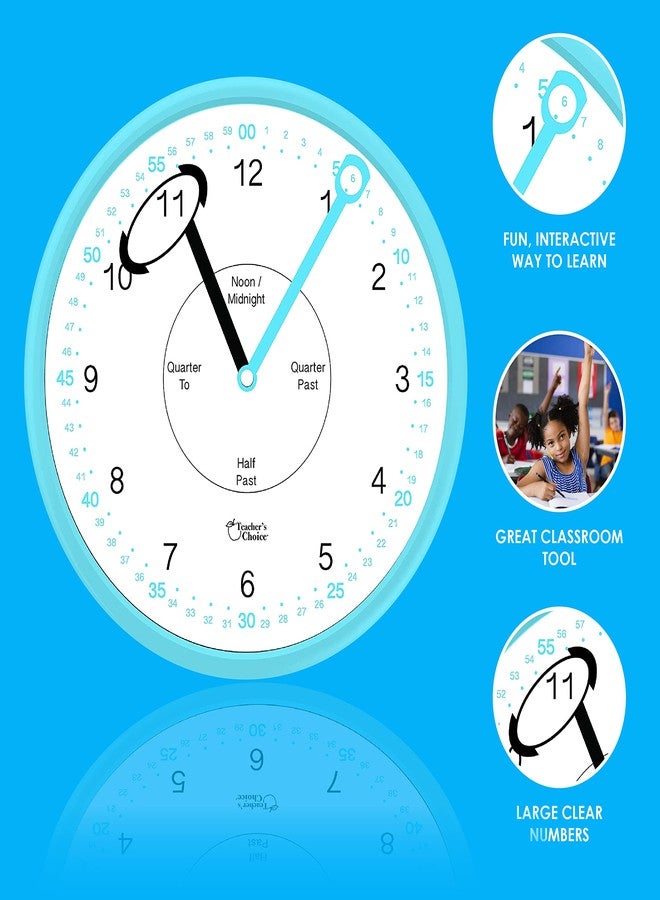 Teacher's Choice Educational Wall Clock - Silent Movement Time Teaching Clock for Teacher's Classrooms and Kid's Bedrooms with Window Hands, Perfect for Children with Special Needs. - Image 2