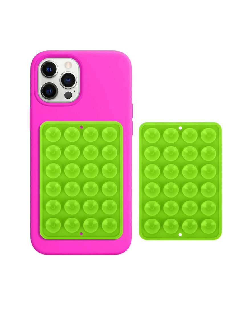 HIPOP 2pc Silicone Suction Cup Wall Stand Mat Multifunctional 24 Square Suction Phone Anti-Slip Wall Phone Holder Mount | Green  - Image 1