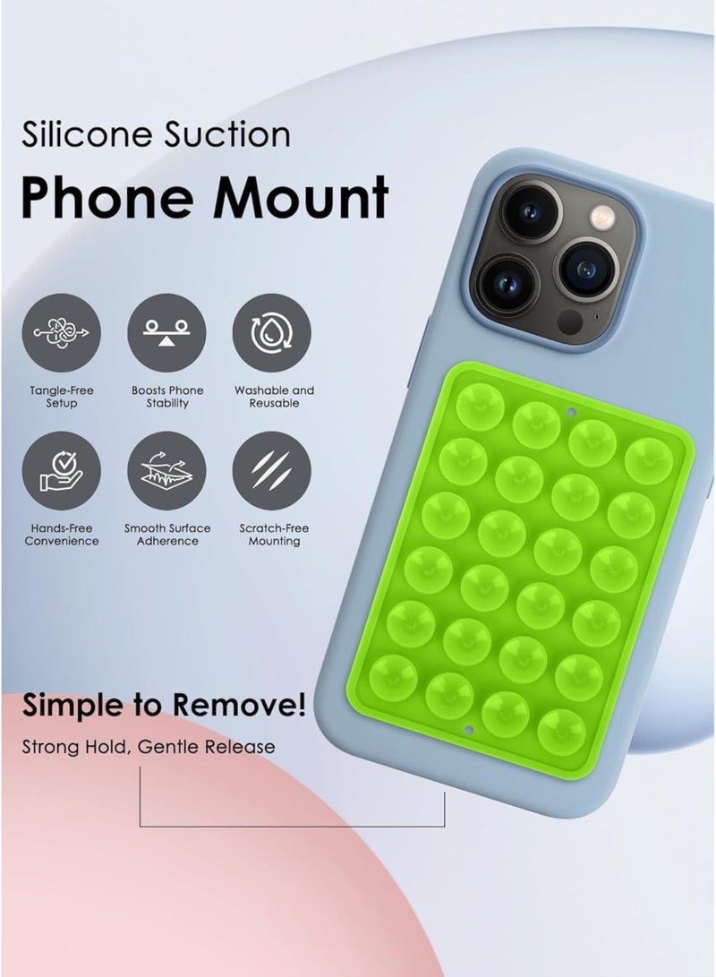 HIPOP 2pc Silicone Suction Cup Wall Stand Mat Multifunctional 24 Square Suction Phone Anti-Slip Wall Phone Holder Mount | Green  - Image 3