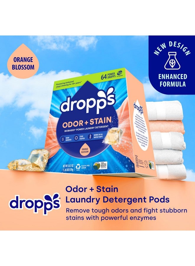 Dropps Odor & Stain Biobased Power Laundry Detergent Pods, Orange Blossom (64 Pods) - HE Compatible Laundry Pods for Fresh Clothes - Laundry Soap Supplies & Recyclable Paperboard Packaging - Image 1