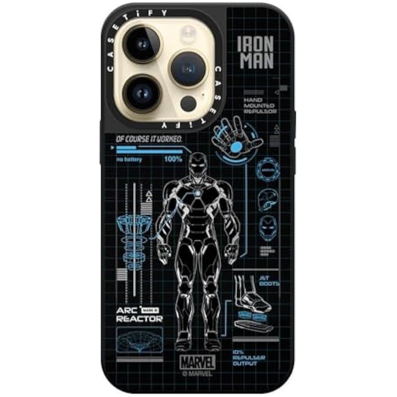 كاستيفي كاسيتي جراب ايفون 14 برو من ميرور 【ايرون مان كو-لاب/عاكس/ حماية من السقوط بطول 5 قدم/ متوافق مع ماج سيف】 - تقنية طباعة ايرون مان بلو - ازرق - فضي على اسود - Image 3