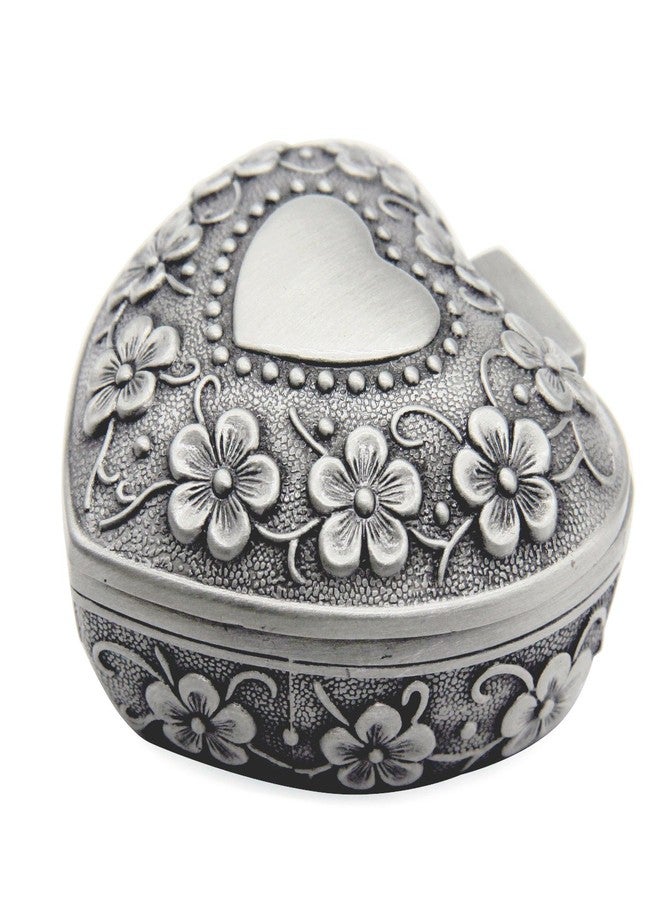 AVESON Classic Vintage Antique Heart Shape Jewelry Box Ring Small Trinket Storage Organizer Chest Christmas Gift, Silver - Image 1